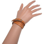 Hermes Hapi 1 Long Leather Brown Silver Bracelet — view 2