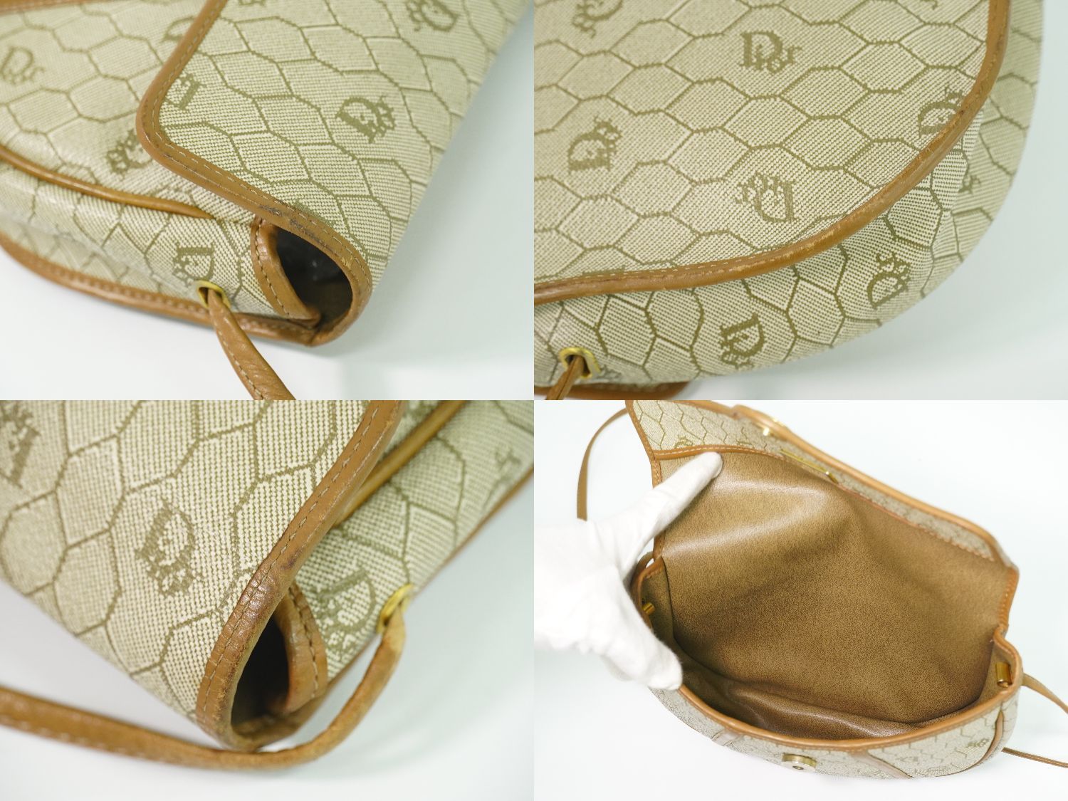 Dior Honeycomb Pattern Shoulder Bag Pochette Beige — view 8