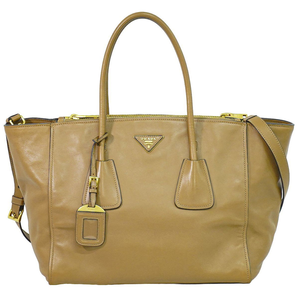 Prada Leather 2-Way Shoulder Bag Tote Brown