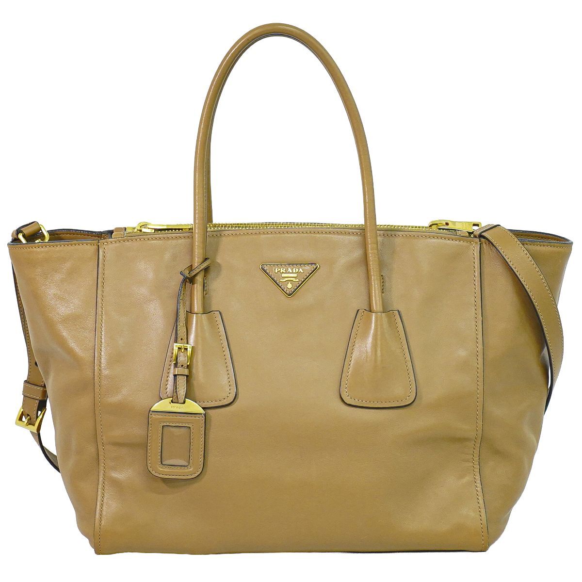 Prada Leather 2-Way Shoulder Bag Tote Brown