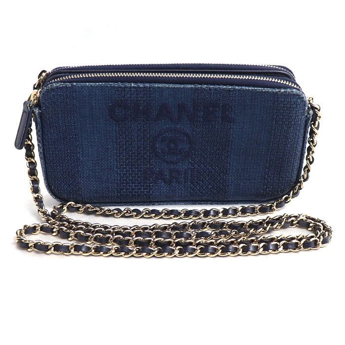 Chanel Deauville Chain Clutch Shoulder Bag Navy Cruise