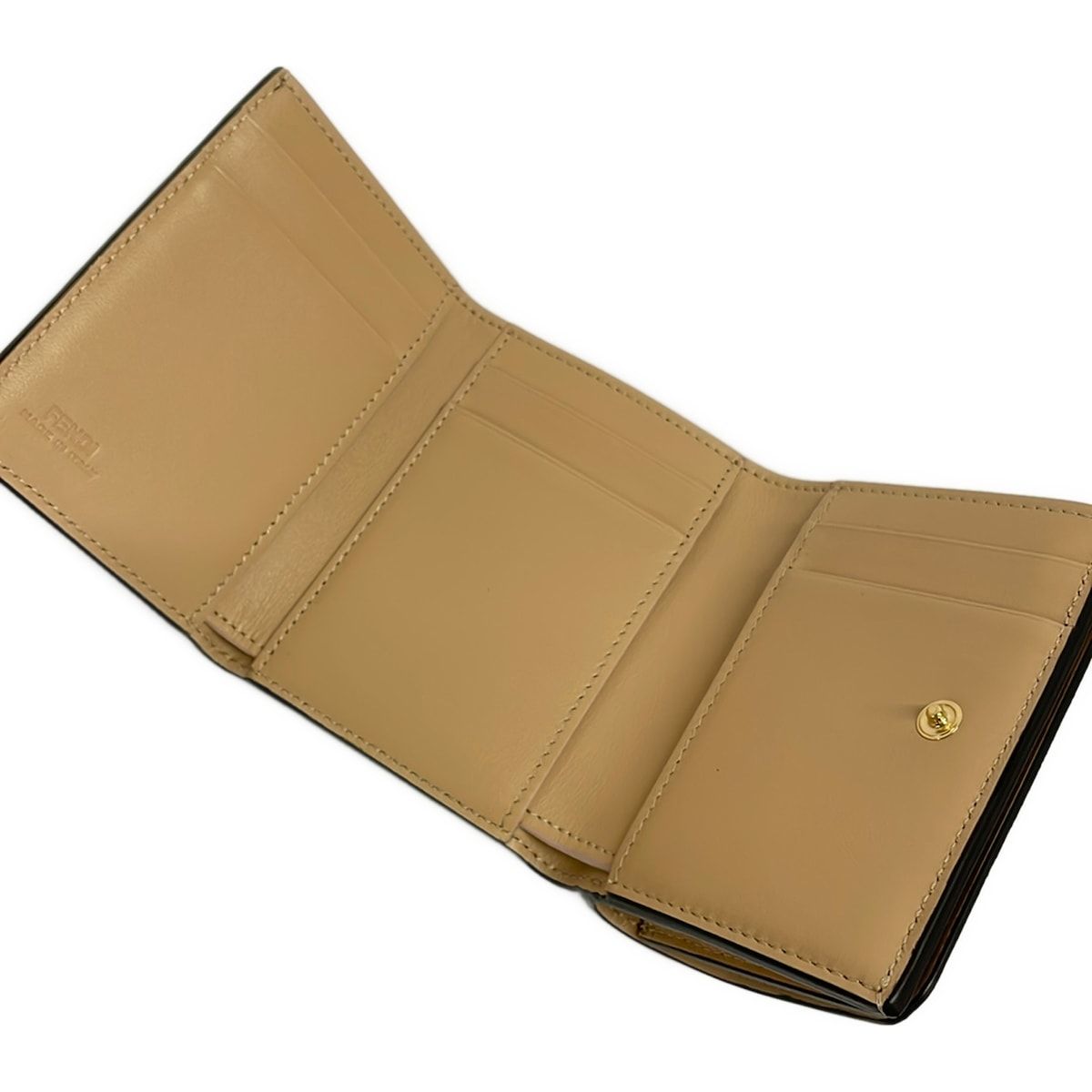 Fendi Trifold Wallet Zucca Pattern Brown Light Pink Multi Floral — view 3
