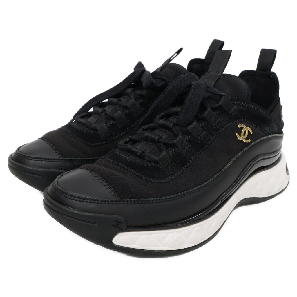 Chanel Velvet Calfskin & Mixed Fiber CC Logo Quilted Embossed Sole Low