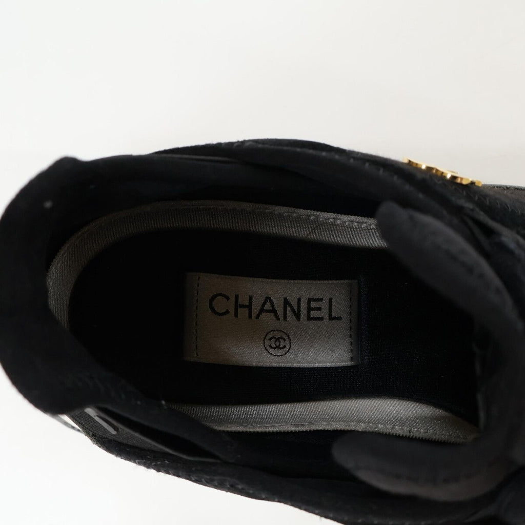 Chanel Velvet Calfskin & Mixed Fiber CC Logo Quilted Embossed Sole Low — view 8