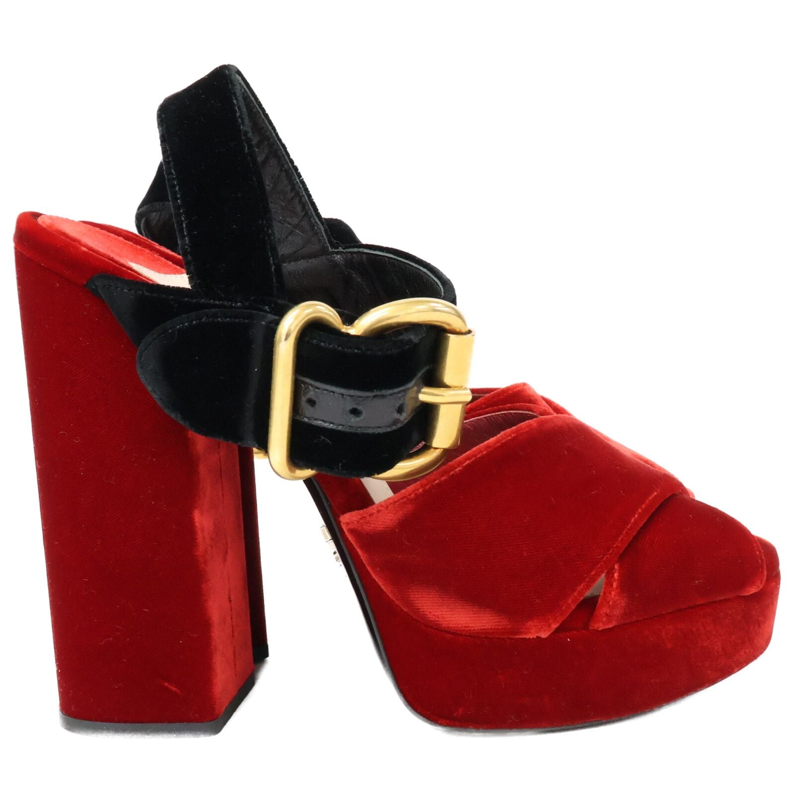 Prada Velvet Ankle Strap Chunky Sandals — view 4