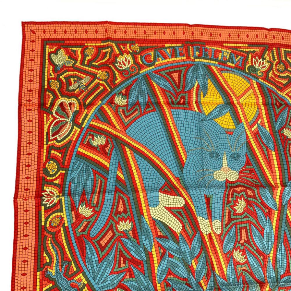 Hermes Carre 90 Large Scarf Cave Felem Beware of Cats Silk — view 3