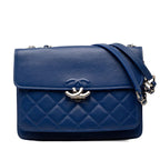 Chanel Quilted CC Logo Chain Shoulder Bag Blue Caviar Leather