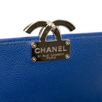 Chanel Quilted CC Logo Chain Shoulder Bag Blue Caviar Leather — view 5