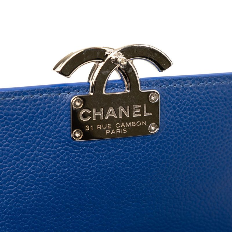 Chanel Quilted CC Logo Chain Shoulder Bag Blue Caviar Leather — view 5