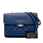 Chanel Quilted CC Logo Chain Shoulder Bag Blue Caviar Leather — view 8