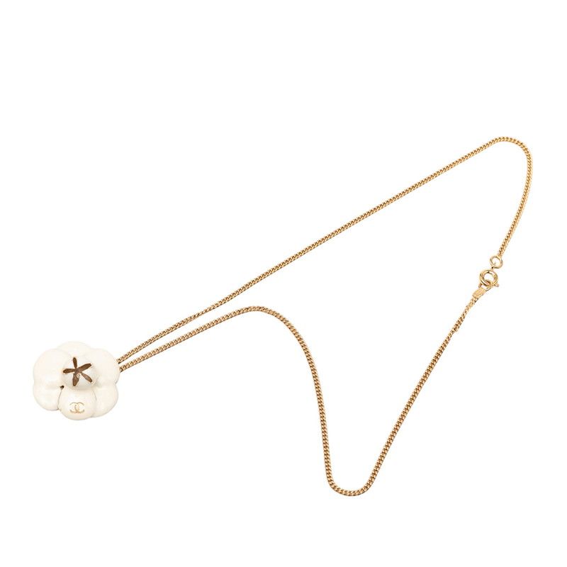Chanel Camellia CC Logo Necklace Gold White Plated — view 3