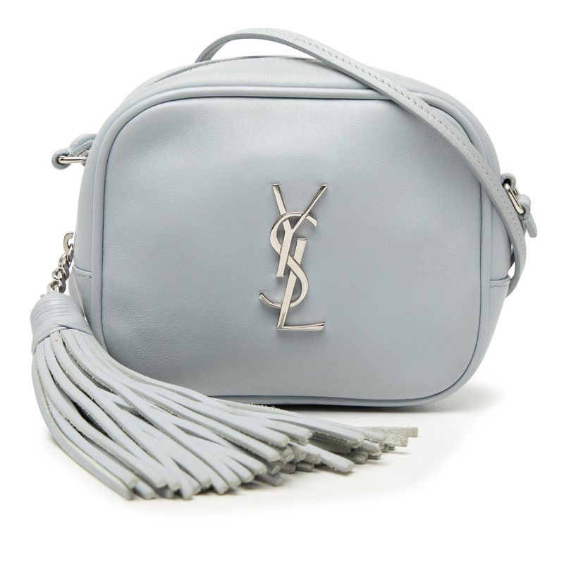 Saint Laurent YSL Logo Bloga Tassel Mini Shoulder Bag Blue Leather