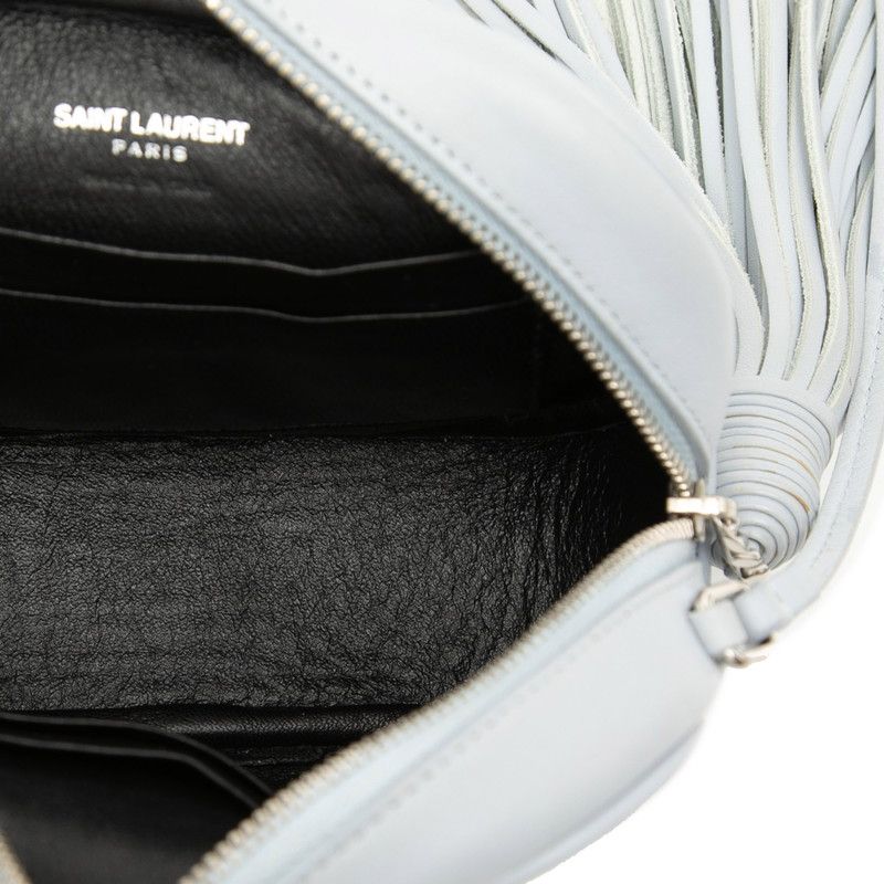Saint Laurent YSL Logo Bloga Tassel Mini Shoulder Bag Blue Leather — view 4
