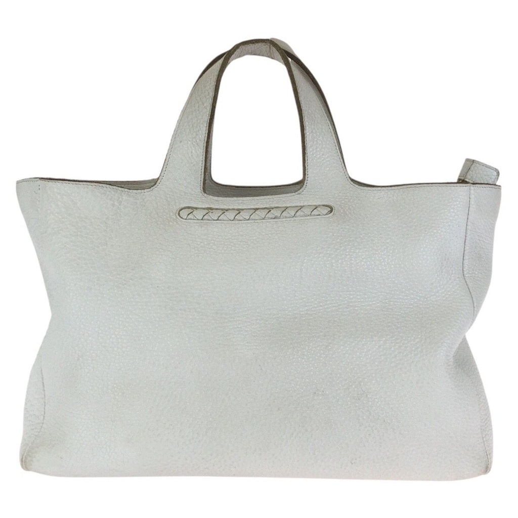 Bottega Veneta White Silver Leather Tote