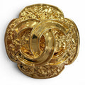 Chanel Vintage CC Logo Flower Brooch Gold