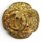 Chanel Vintage CC Logo Flower Brooch Gold