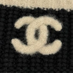 Chanel Wool Cashmere Blend CC Logo Knit Cap Beanie Hat Black Beige — view 6