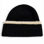 Chanel Wool Cashmere Blend CC Logo Knit Cap Beanie Hat Black Beige — view 2