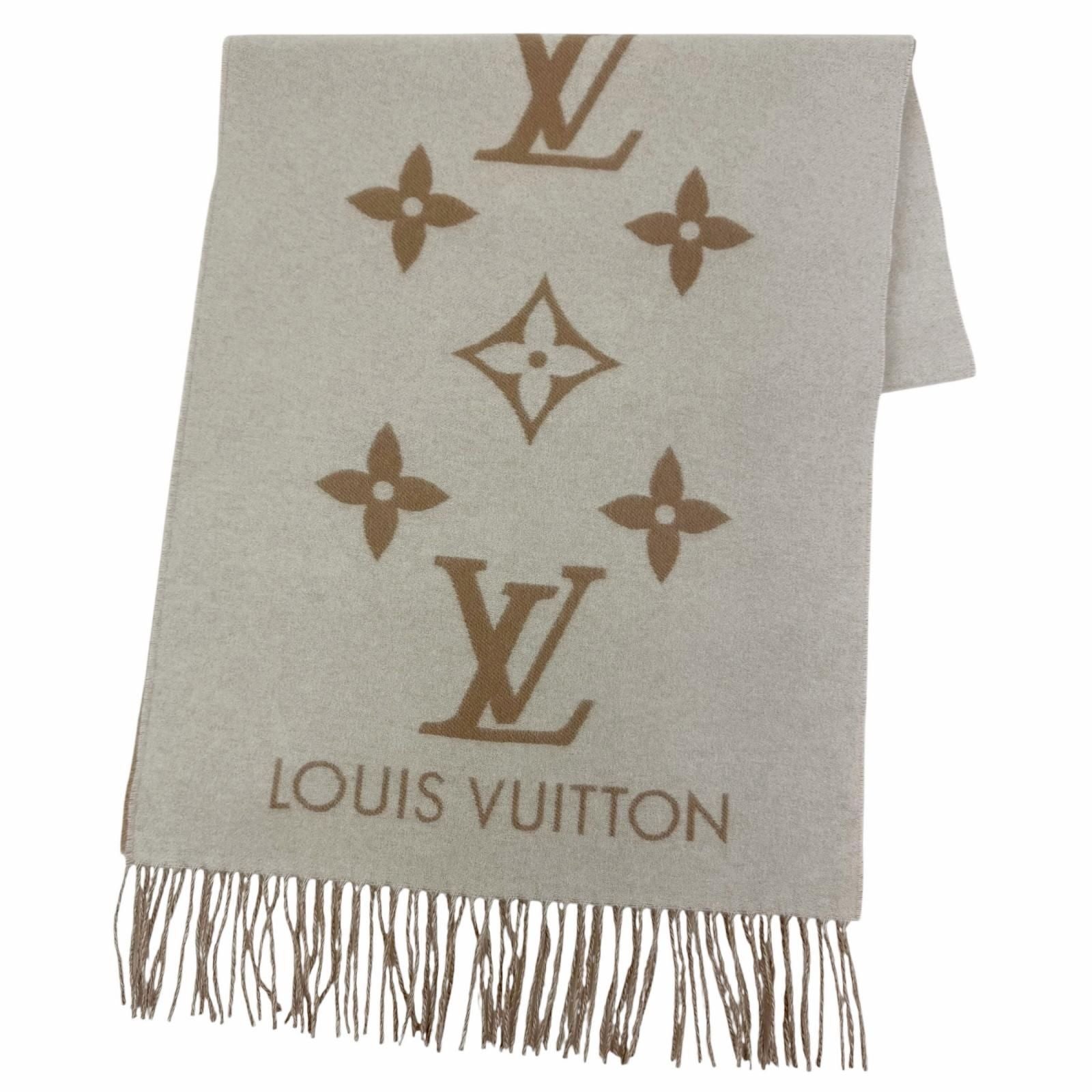 Louis Vuitton Scarf Reykjavik Cashmere 100% Monogram with Fringe Beige