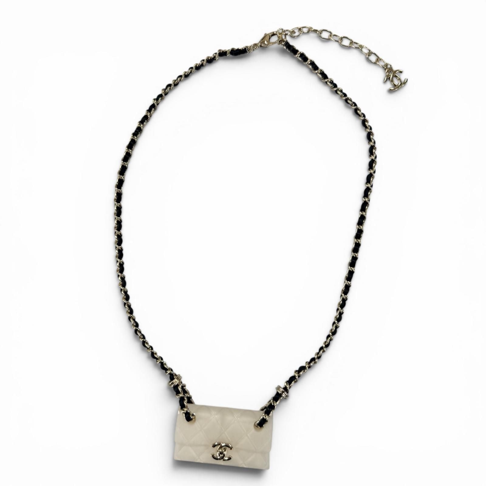 Chanel 23c Quilted Bag Motif CC Logo Chain Necklace Ivory — view 2