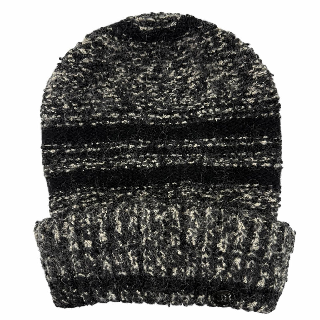 Chanel Cashmere Silk Mohair Blend CC Logo Knit Cap Black 2