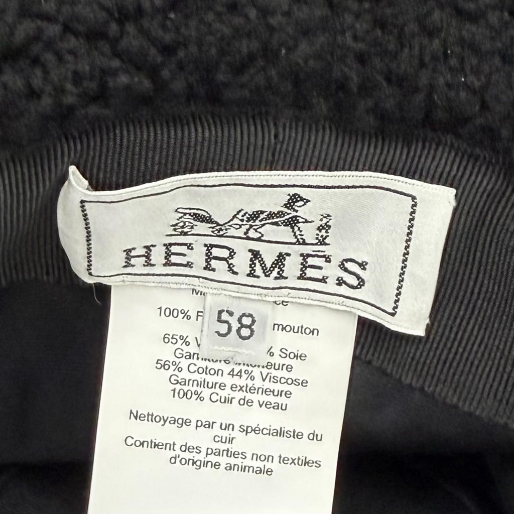Hermes Fauve Shearling Baika Logo Bucket Hat Black 58 — view 6