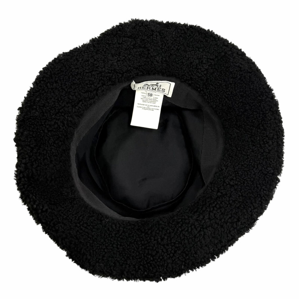 Hermes Fauve Shearling Baika Logo Bucket Hat Black 58 — view 4