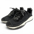 Chanel CC Logo Quilted Sole Suede Leather Sneakers Black White