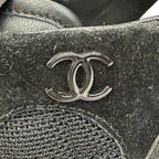 Chanel CC Logo Quilted Sole Suede Leather Sneakers Black White — view 7