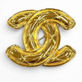 Chanel Vintage CC Logo Quilted Brooch Gold