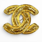 Chanel Vintage CC Logo Quilted Brooch Gold