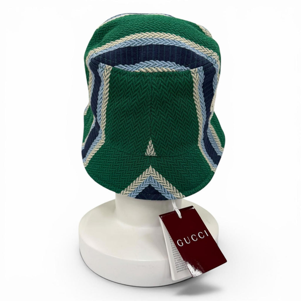 Gucci Cotton 100% Logo Embroidery Herringbone Pattern Bucket Hat Green — view 5