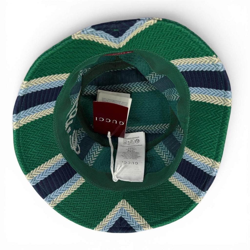 Gucci Cotton 100% Logo Embroidery Herringbone Pattern Bucket Hat Green — view 7