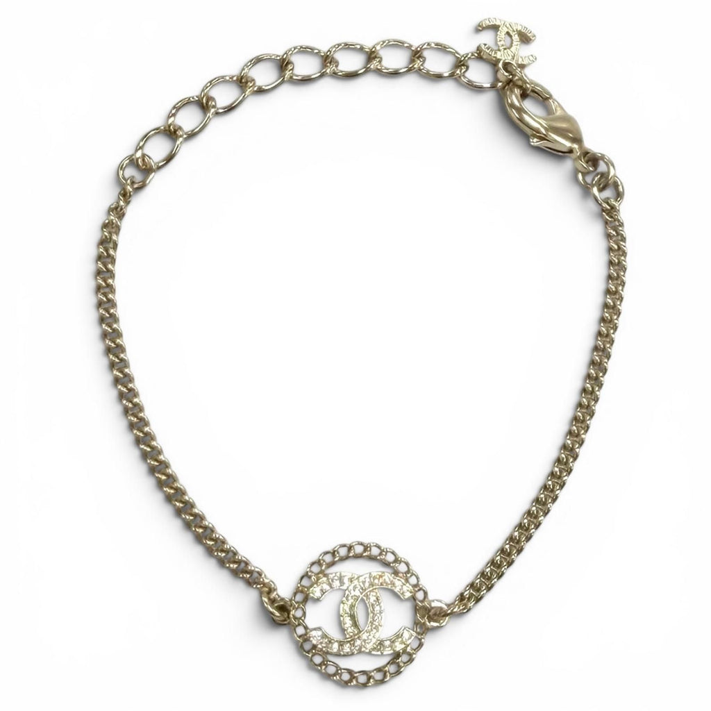 Chanel Rhinestone CC Logo Bracelet Gold