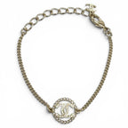 Chanel Rhinestone CC Logo Bracelet Gold