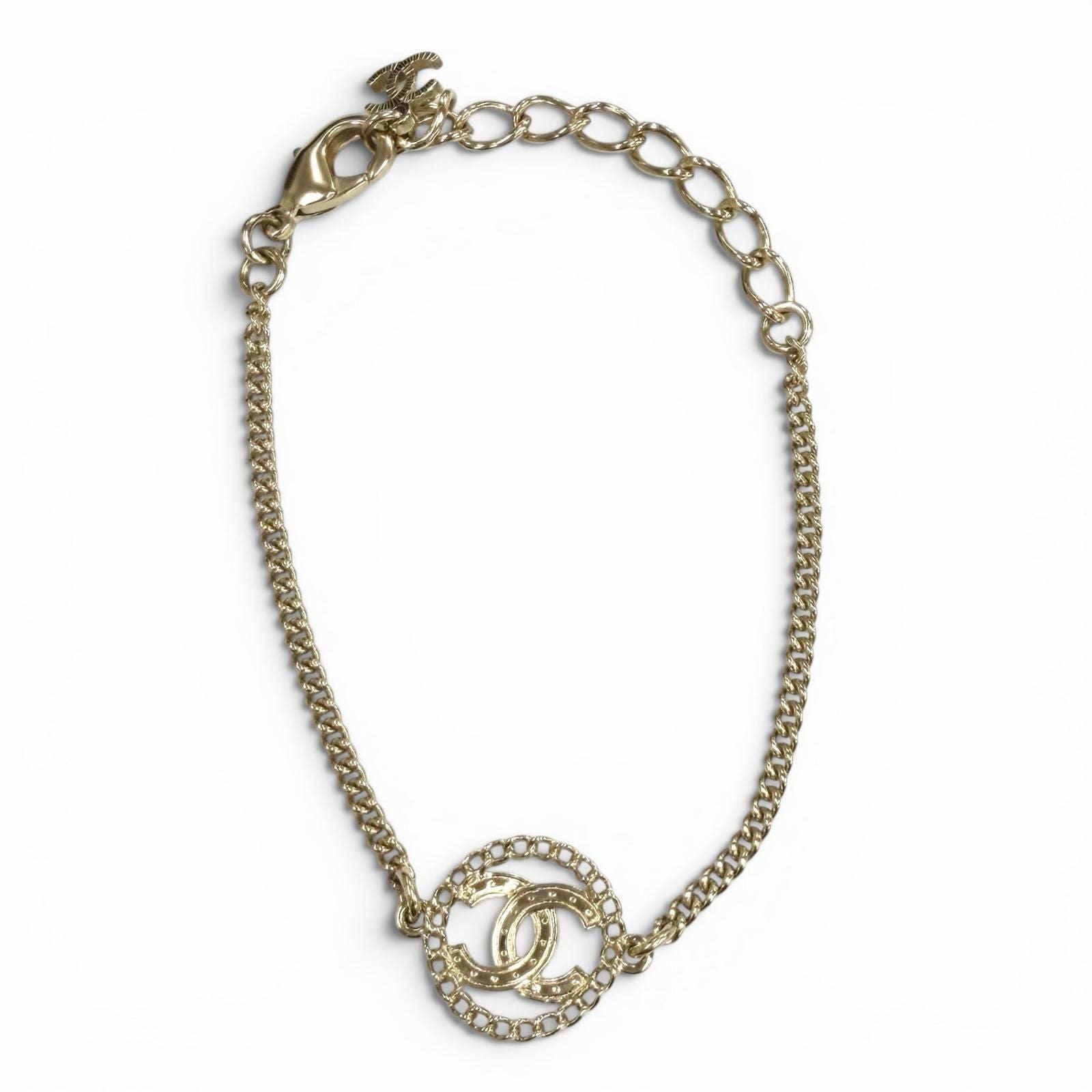 Chanel Rhinestone CC Logo Bracelet Gold — view 3