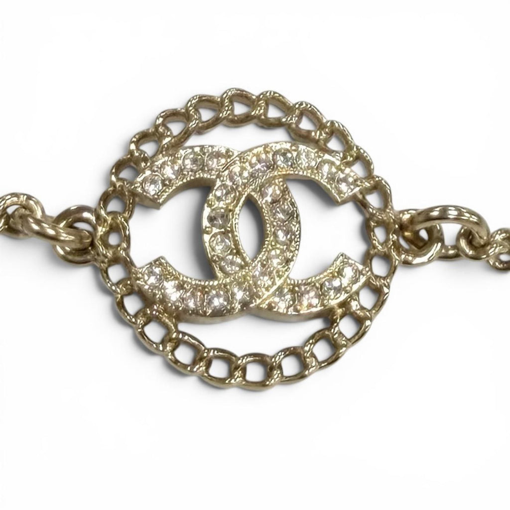 Chanel Rhinestone CC Logo Bracelet Gold — view 4