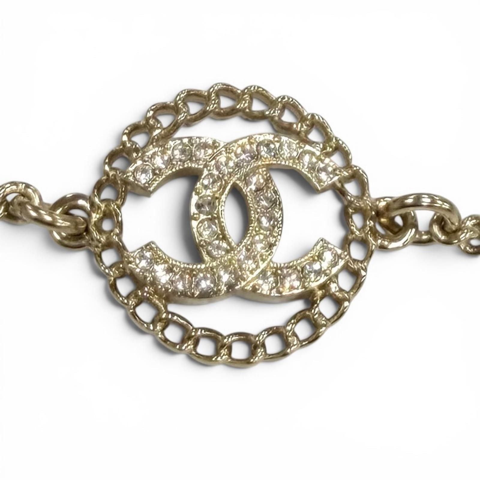 Chanel Rhinestone CC Logo Bracelet Gold — view 4