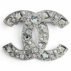 Chanel CC Logo Star Heart Faux Pearl Rhinestone Brooch Silver