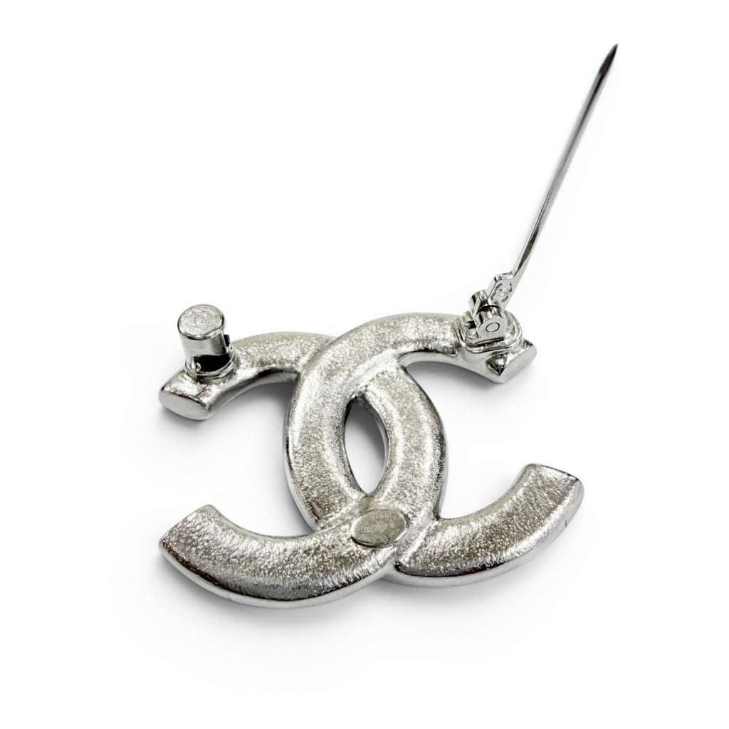 Chanel CC Logo Star Heart Faux Pearl Rhinestone Brooch Silver — view 5