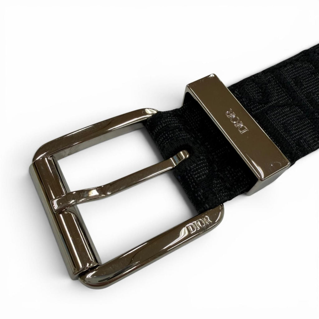 Dior Homme Canvas Leather Oblique Pin Buckle Belt Black Silver — view 4