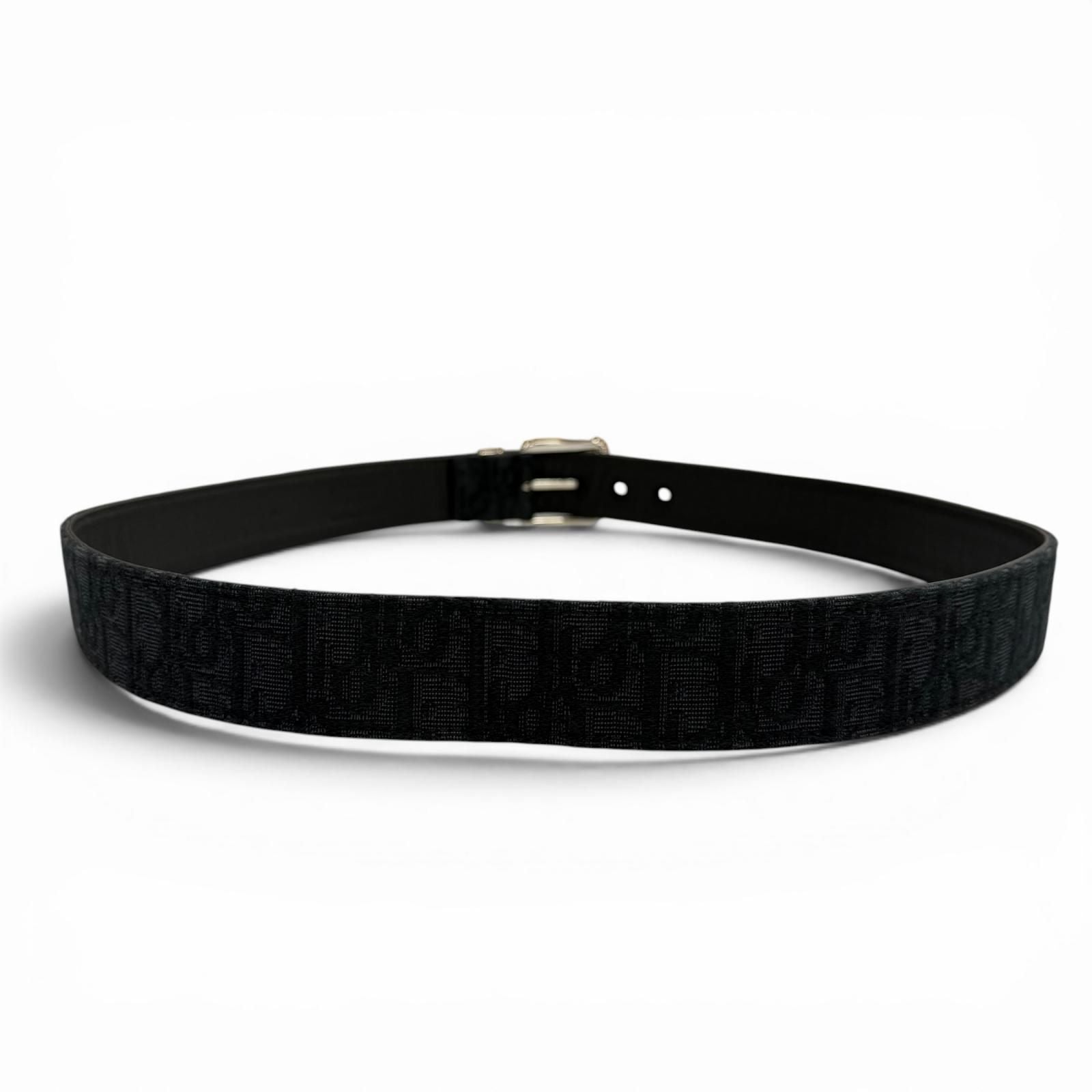 Dior Homme Canvas Leather Oblique Pin Buckle Belt Black Silver — view 3