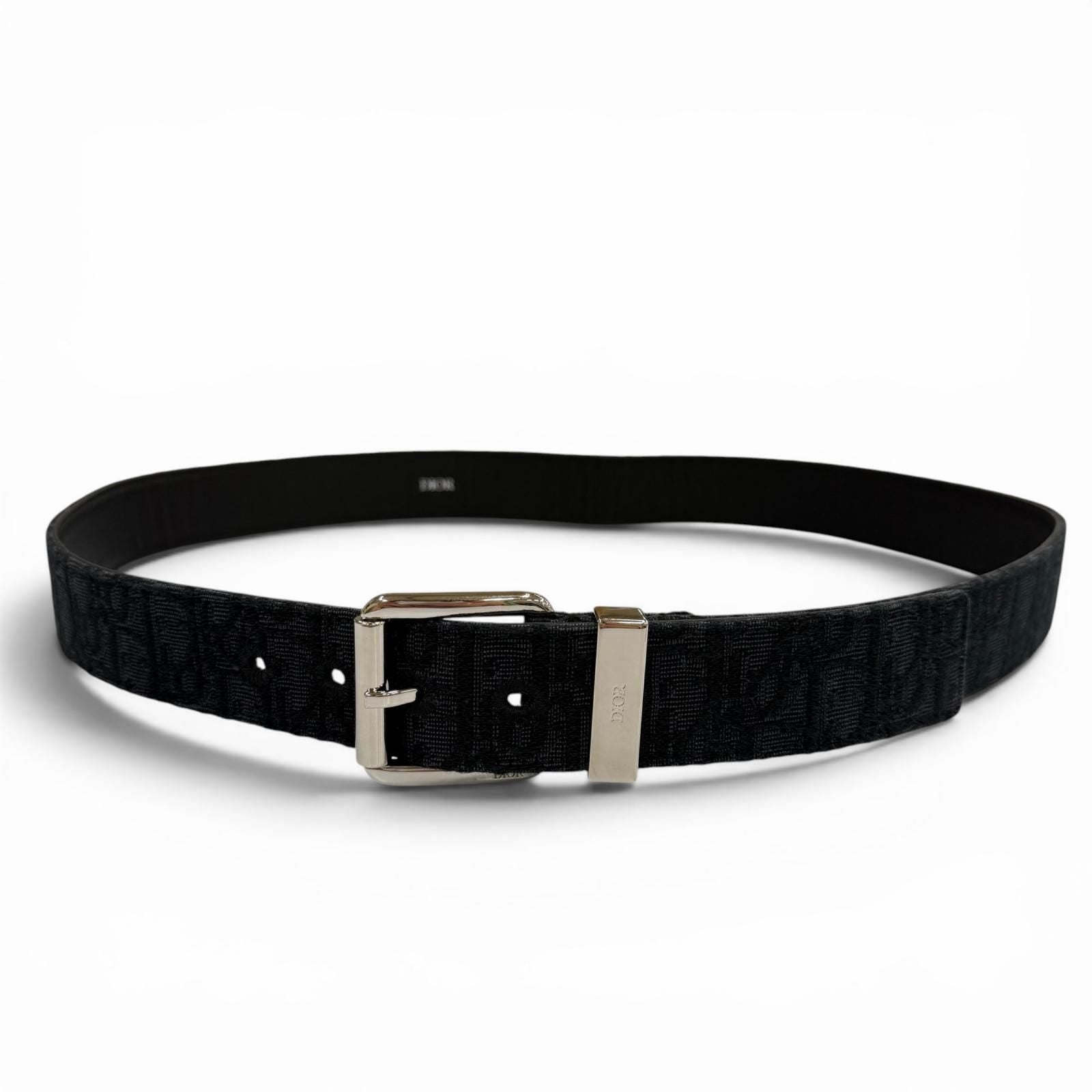 Dior Homme Canvas Leather Oblique Pin Buckle Belt Black Silver — view 2