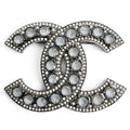 Chanel CC Logo Rhinestone Gunmetal Brooch Silver Recommended