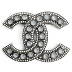 Chanel CC Logo Rhinestone Gunmetal Brooch Silver Recommended