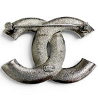 Chanel CC Logo Rhinestone Gunmetal Brooch Silver Recommended — view 3