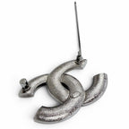 Chanel CC Logo Rhinestone Gunmetal Brooch Silver Recommended — view 4