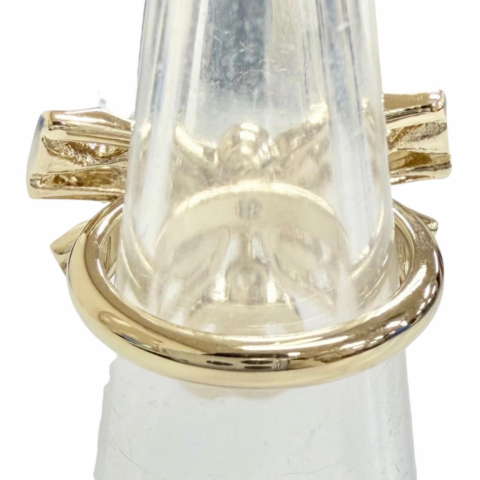 Chanel CC Logo Ribbon Rhinestone Ring Gold Adult Recommended — view 4