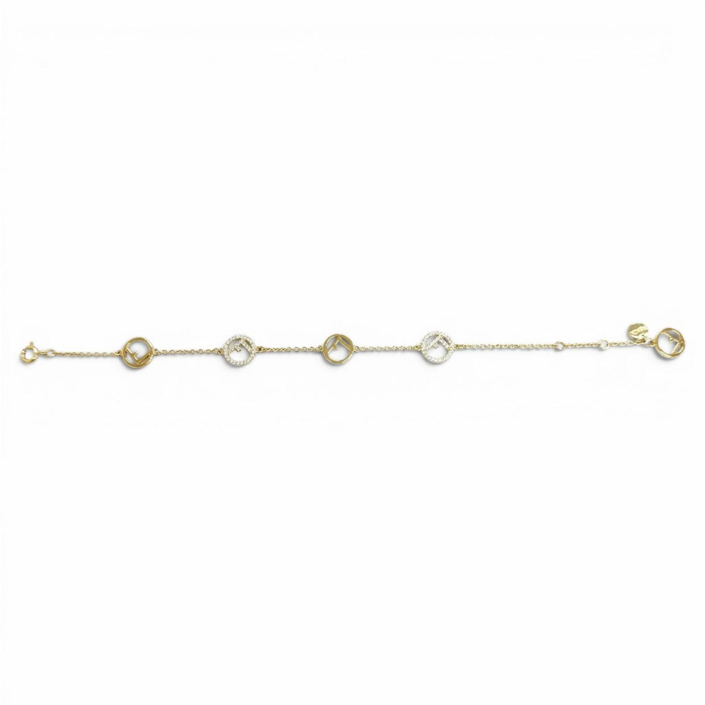 Fendi Is Bracelet Logo Plate Rhinestone Gold — view 3