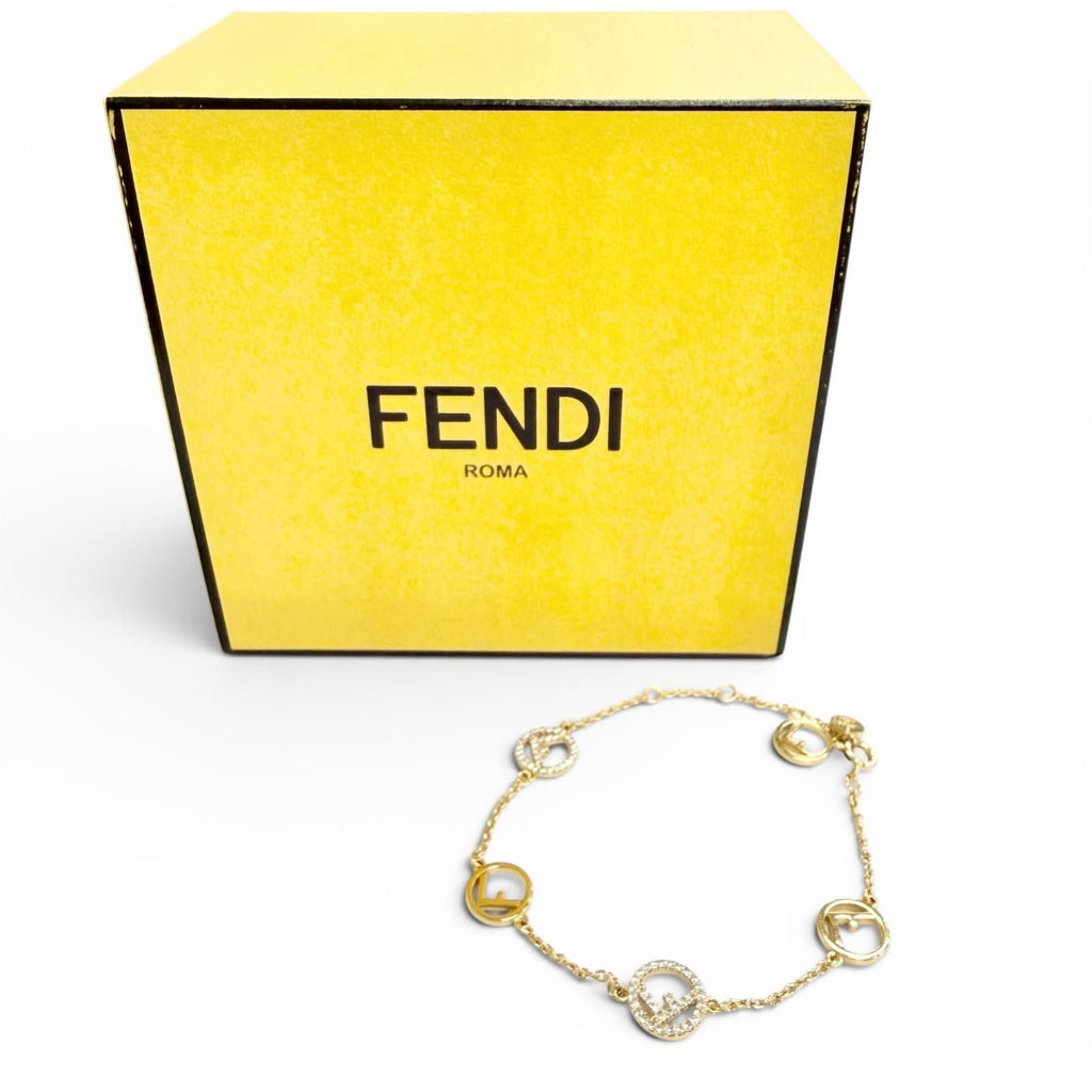 Fendi Is Bracelet Logo Plate Rhinestone Gold — view 2